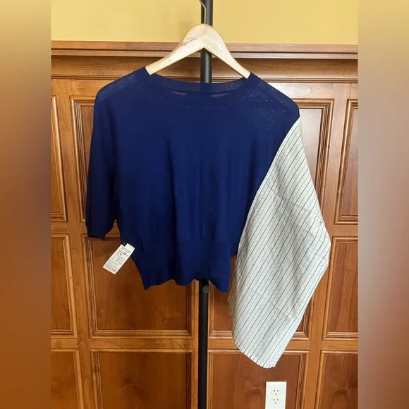 Yohji Yamamoto Sweater Asymmetric Striped Blue and Off White Size S - Picture 6 of 14